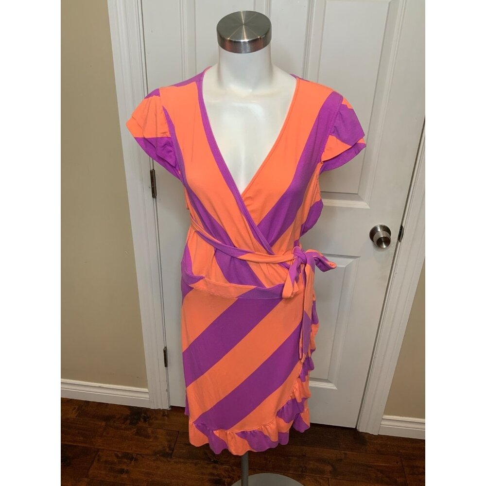 Lilly Pulitzer Coral & Pink Striped Wrap Dress, Size XL